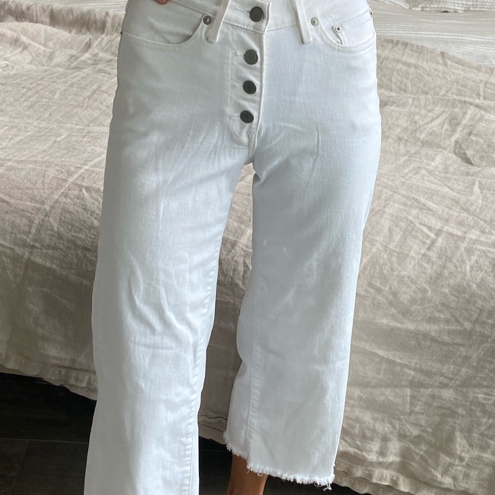 White Denim High Waist Crop
